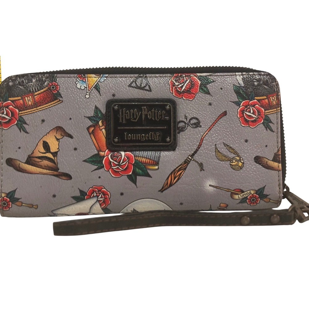 Loungefly Harry Potter Tattoo Print Wallet Grey Zip Around Good Preowned